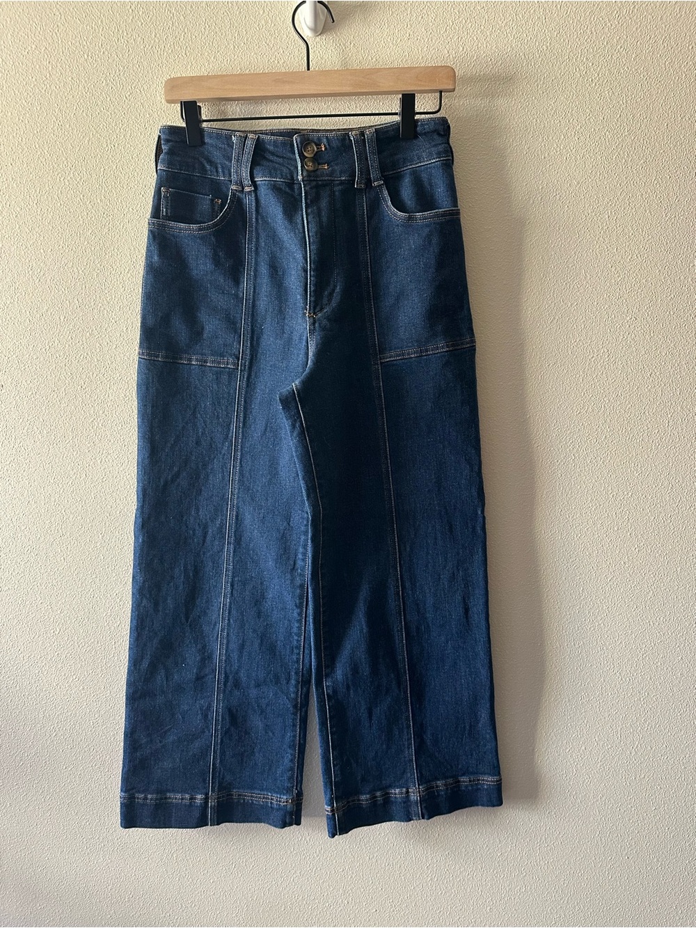 Anthropologie The Skipper Seamed High-Rise Crop Wide-Leg Jeans by Pilcro size 28 - Picture 2 of 9
